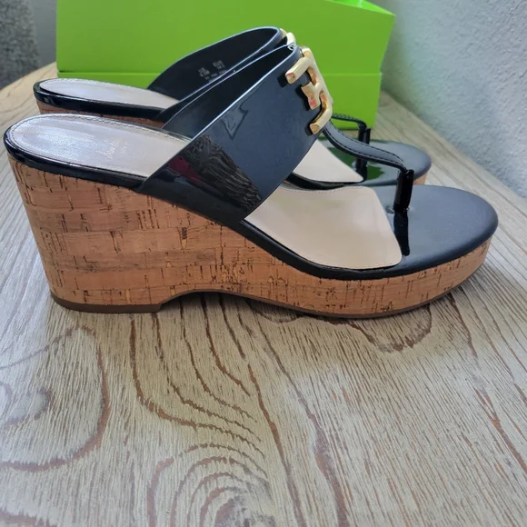 Sam Edelman Yardlie Black Patent and Cork Wedge Thong Sandal Sz 8.5 - Picture 10 of 12